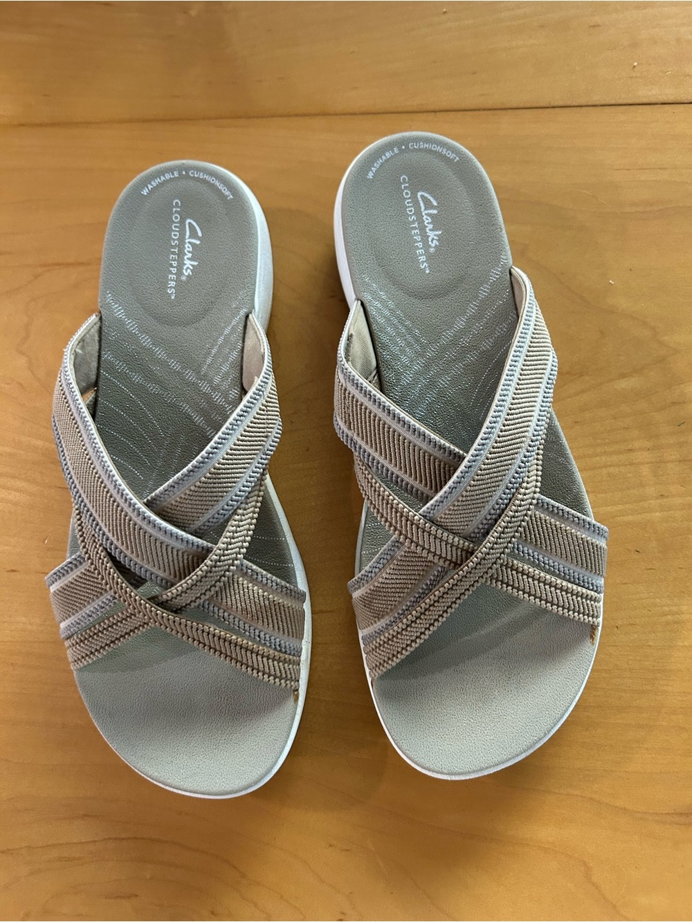 Clarks Women's Crisscross Sandals in Taupe and Gray